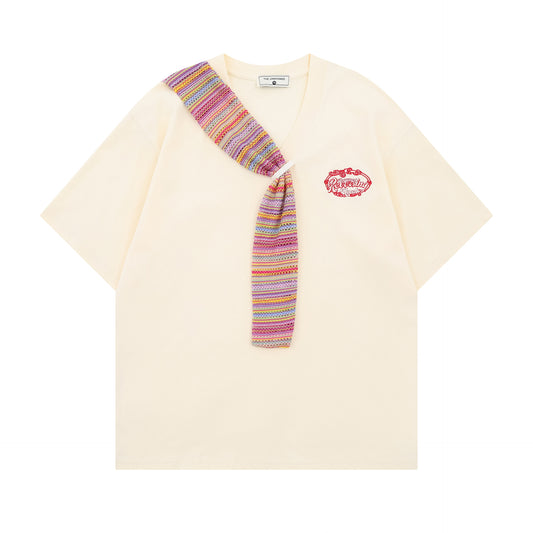 𝕃oose 𝔽it ☞𝟤𝟢𝟤𝟧 ☜慵懶風領巾拼接圓領寬版上衣TH-8