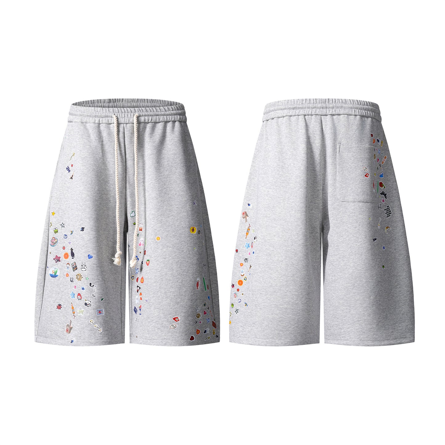 𖥟𝕽𝖊𝖑𝖆𝖝𝖊𝖉 𝖋𝖎𝖙  ☞美式復古卡通印花休閒七分褲B-47