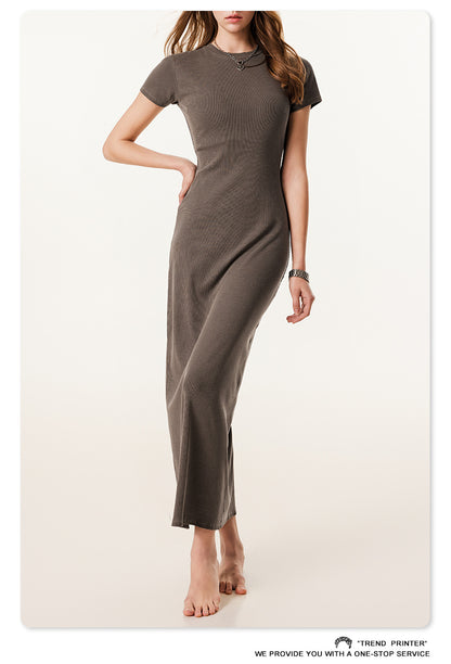 Fierce & Fitted 夏季辣妹必備修身款短袖連身長裙 咖啡色