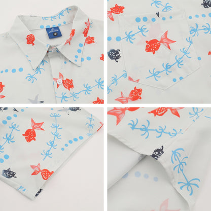 𝕃oose 𝔽it ☞𝟤𝟢𝟤𝟧 ☜日式復古可愛金魚滿版印花百搭休閒寬鬆襯衫 ᴠᴊ𝟤𝟦