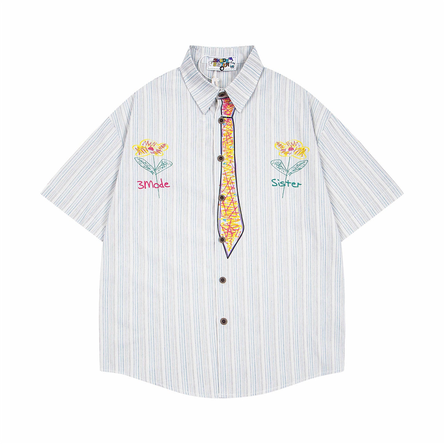 𝕃oose 𝔽it ☞𝟤𝟢𝟤𝟧 ☜日式復古領帶塗鴉圖案百搭休閒寬鬆襯衫