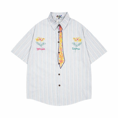 𝕃oose 𝔽it ☞𝟤𝟢𝟤𝟧 ☜日式復古領帶塗鴉圖案百搭休閒寬鬆襯衫