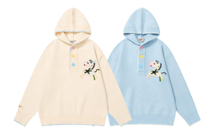 ⓀⓃⒾⓉ𒉽2025秋冬美式復古小馬刺繡連帽針織 K- 07