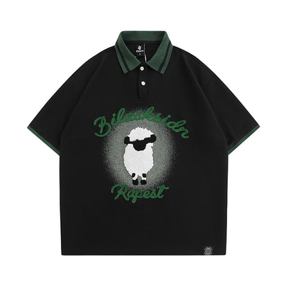 Polo Shirt𒉽美式復古綿羊翻領POLO衫JD-29