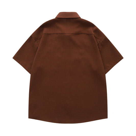 𝔼mbro 𝕊hirt𒉽日式復古花卉刺繡華夫格百搭寬鬆襯衫  Y30