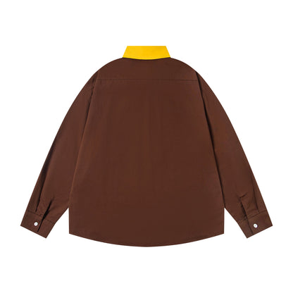 𝔼mbro 𝕊hirt𒉽2025秋冬撞色趣味貼布繡寬鬆襯衫MO-99