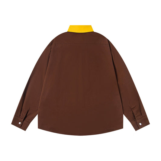 𝔼mbro 𝕊hirt𒉽2025秋冬撞色趣味貼布繡寬鬆襯衫MO-99