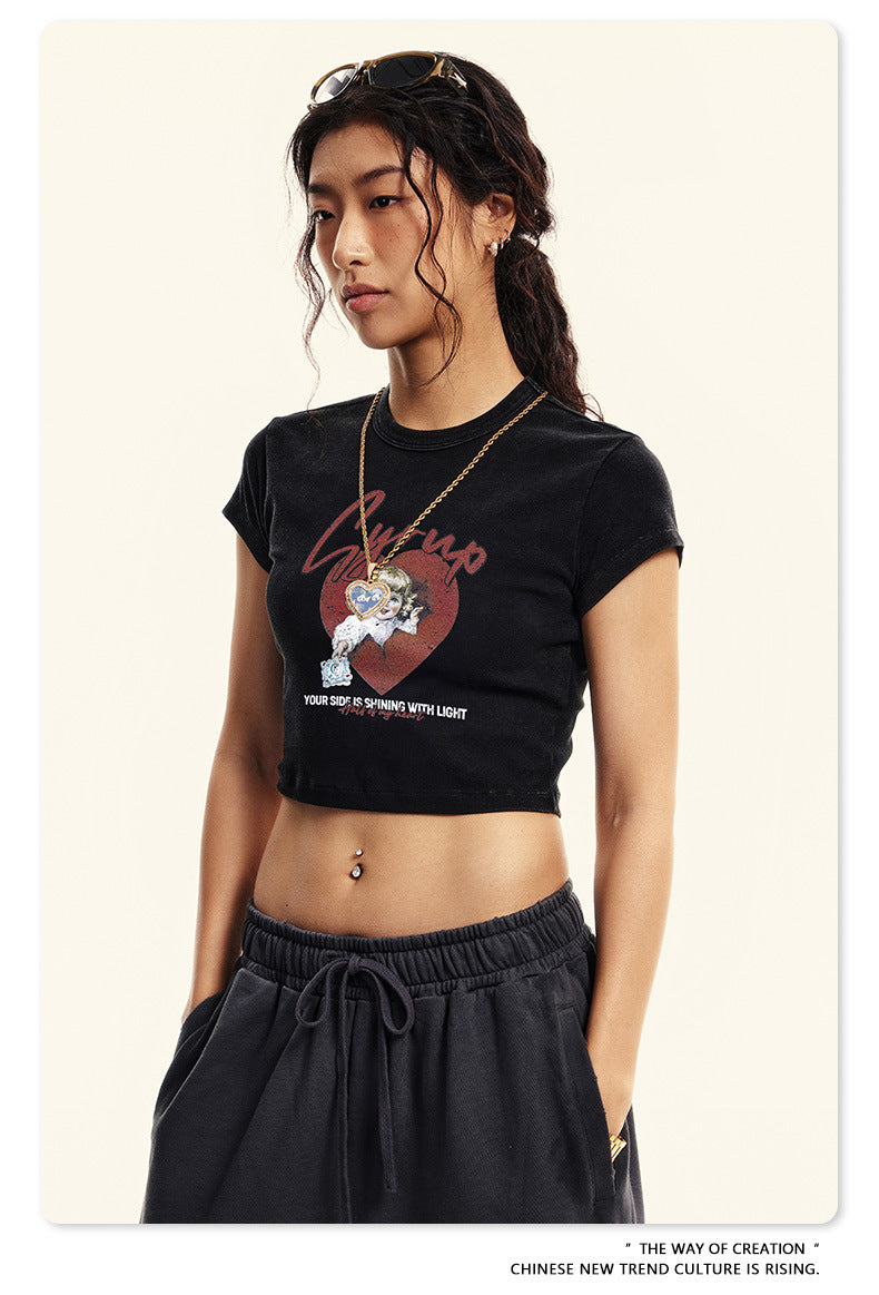 Fierce & Fitted 美式夏季修身辣妹短版上衣G46 復古黑