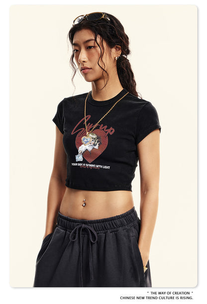 Fierce & Fitted 美式夏季修身辣妹短版上衣G46 復古黑