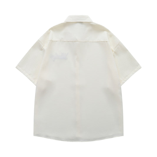 𝔼mbro 𝕊hirt𒉽日式復古兔子刺繡華夫格百搭寬鬆襯衫YD-01