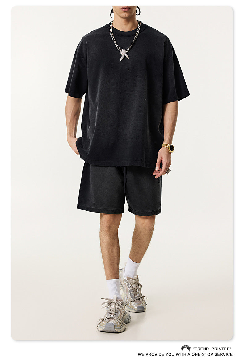 ♛𝔽𝕦𝕤𝕚𝕠𝕟 𝔽𝕠𝕔𝕦𝕤 ♛2025夏季復古重磅蠟染休閒運動五分褲 K-03