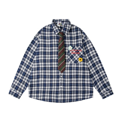 𝔼mbro 𝕊hirt𒉽2025秋冬領帶系列格子寬鬆襯衫外套MO-08