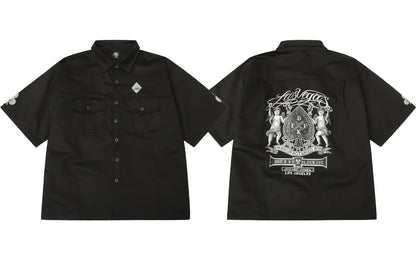 𝔽𝕦𝕤𝕚𝕠𝕟 𝔽𝕠𝕔𝕦𝕤-ᴄʜɪᴄᴀɴᴏ♠︎悍匪♠︎  新款西海岸奇卡諾Chicano風格撲克印花工裝襯衫