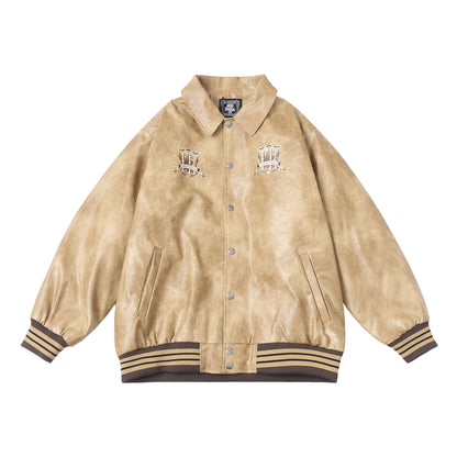 𝔽𝕦𝕤𝕚𝕠𝕟 𝔽𝕠𝕔𝕦𝕤 -ᴄʜɪᴄᴀɴᴏ♠︎悍匪♠︎ 美版OVERSIZE冬季休閒百搭保暖寬鬆花體字刺绣棒球服外套皮衣 Ｍ21S