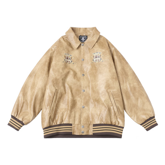 𝔽𝕦𝕤𝕚𝕠𝕟 𝔽𝕠𝕔𝕦𝕤 -ᴄʜɪᴄᴀɴᴏ♠︎悍匪♠︎ 美版OVERSIZE冬季休閒百搭保暖寬鬆花體字刺绣棒球服外套皮衣 Ｍ21S