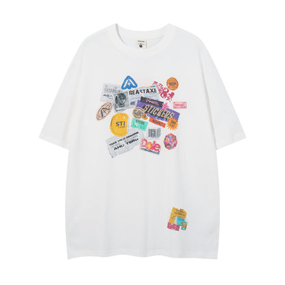 𝕃oose 𝔽it ☞𝟤𝟢𝟤𝟧 ☜美式復古圖章印花圓領男女中性 T-Shirt寬版上衣A-6