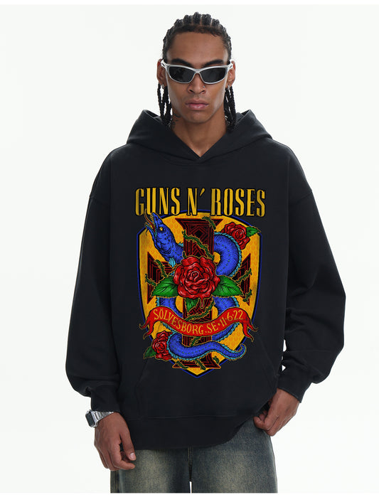 ♛𝔽𝕦𝕤𝕚𝕠𝕟 𝔽𝕠𝕔𝕦𝕤 ♛410G重磅水洗美式復古GUN ROSE連帽大學T  FZ-43