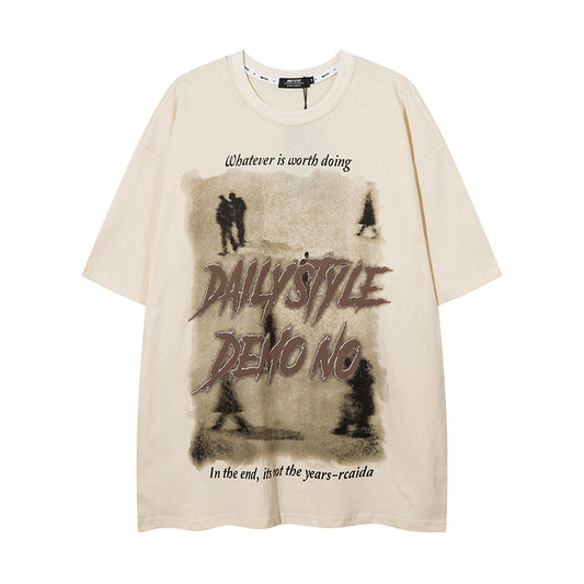 𝕃oose 𝔽it ☞𝟤𝟢𝟤𝟧 ☜美式復古街頭印花圓領男女中性 T-Shirt寬版上衣 DA-28