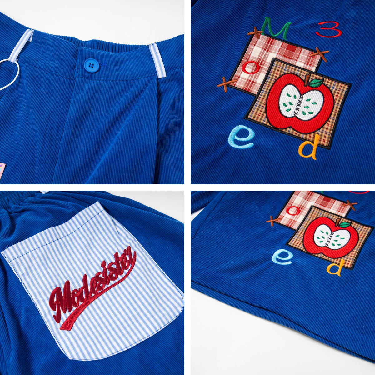 𖥟𝕽𝖊𝖑𝖆𝖝𝖊𝖉 𝖋𝖎𝖙  ☞美式復古卡通刺繡燈芯絨七分褲M-20