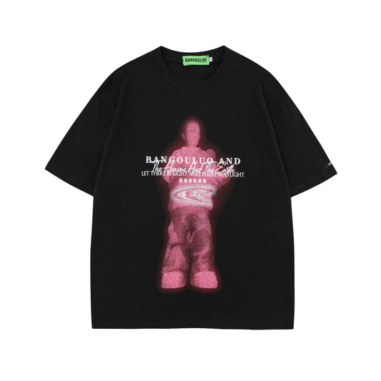 𝕃oose 𝔽it ☞𝟤𝟢𝟤𝟧 ☜美式復古抽象人物印花圓領男女中性 T-Shirt寬版上衣 B-99#