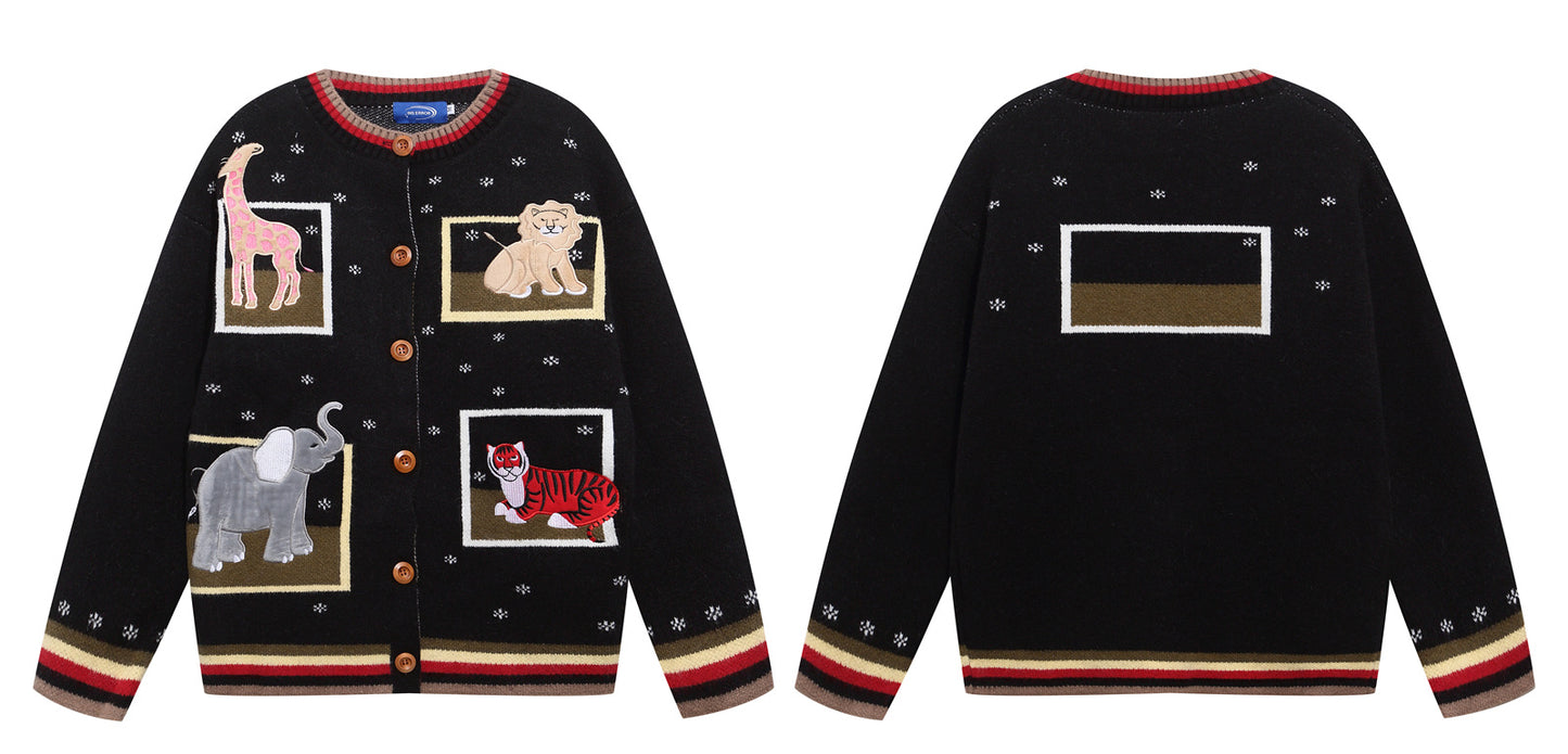 ⓀⓃⒾⓉ𒉽2025秋冬動物貼布繡開襟針織外套K-87