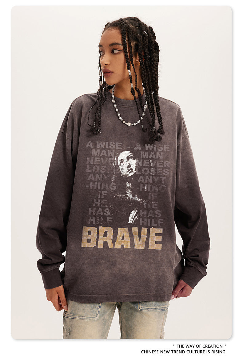 ♛𝔽𝕦𝕤𝕚𝕠𝕟 𝔽𝕠𝕔𝕦𝕤 ♛2025秋冬復古水洗印花大學T W-29