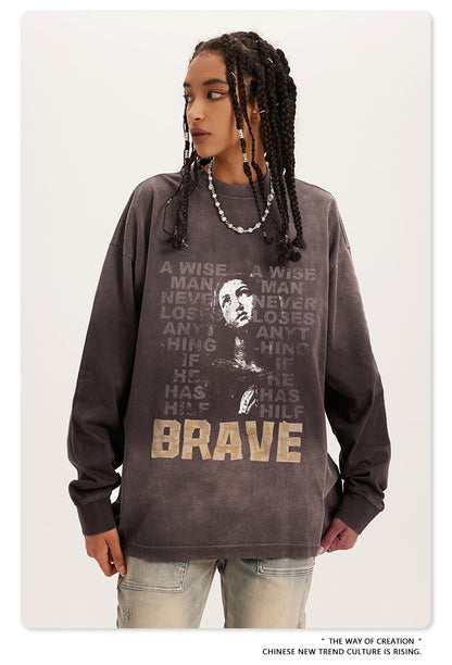 ♛𝔽𝕦𝕤𝕚𝕠𝕟 𝔽𝕠𝕔𝕦𝕤 ♛2025秋冬復古水洗印花大學T W-29