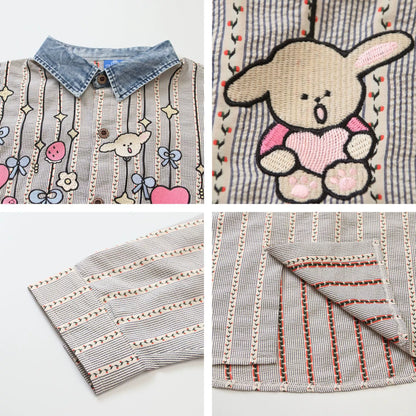 𝔼mbro 𝕊hirt𒉽2025秋冬可愛圖案刺繡寬鬆襯衫外套C-81