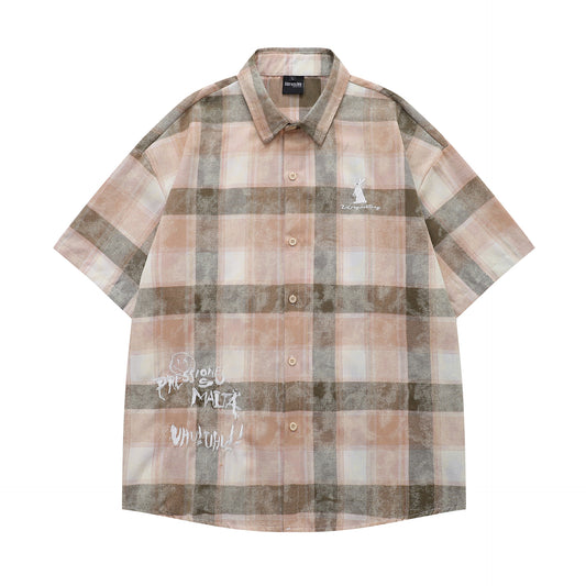 𝔼mbro 𝕊hirt𒉽美式復古可愛刺繡休閒寬鬆襯衫Y-1