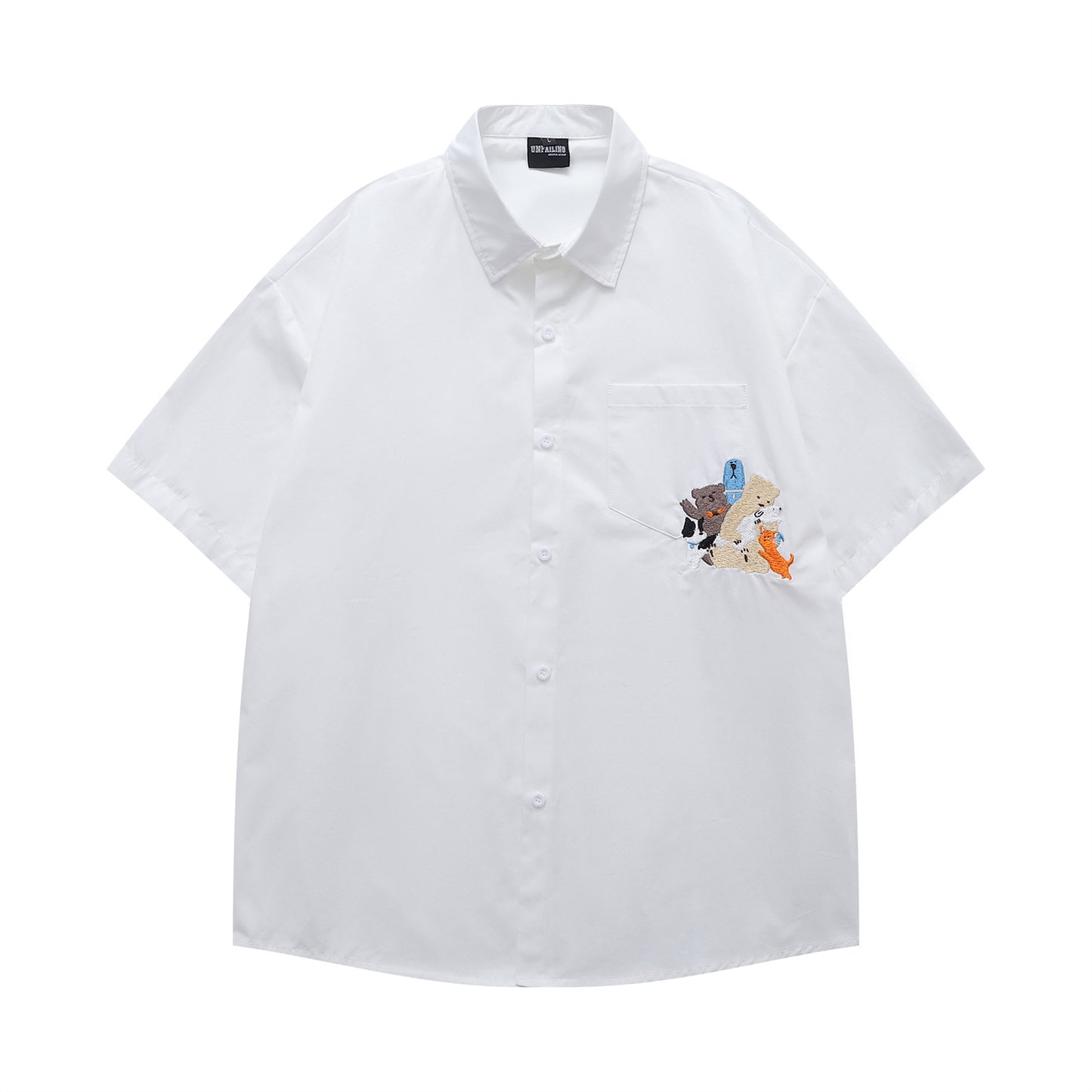 𝔼mbro 𝕊hirt𒉽日式復古可愛刺繡短袖百搭休閒襯衫  (白色)