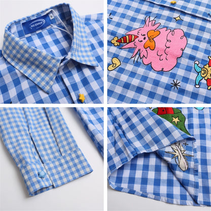 𝔼mbro 𝕊hirt𒉽2025秋冬可愛圖案刺繡格子襯衫S-36