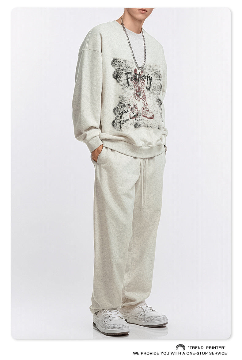 ♛𝔽𝕦𝕤𝕚𝕠𝕟 𝔽𝕠𝕔𝕦𝕤 ♛2025秋冬高磅水洗印花寬鬆落肩厚T 916