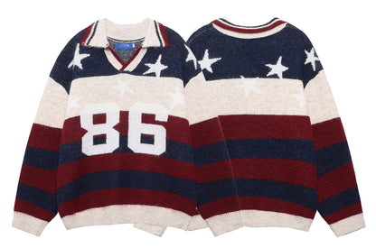 ⓀⓃⒾⓉ𒉽2025秋冬美式復古撞色條紋慵懶針織 K-90