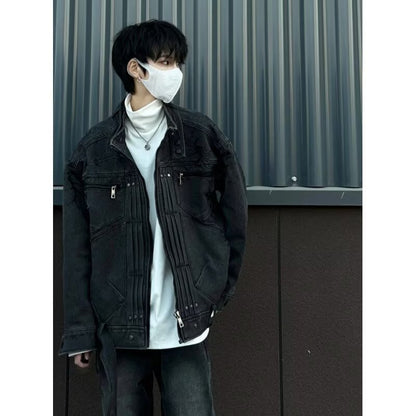 snɔoɟ uoı̣snɟ - 暗黑牛仔外套鉚釘男女痞帥設計感牛仔高街工裝夾克 BC-006