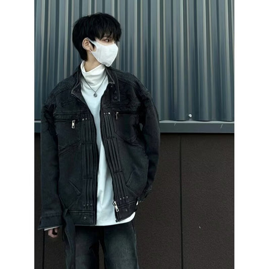 snɔoɟ uoı̣snɟ - 暗黑牛仔外套鉚釘男女痞帥設計感牛仔高街工裝夾克 BC-006
