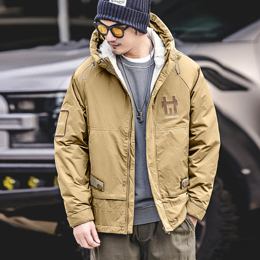 snɔoɟ uoı̣snɟ -格藍鹿保暖羽绒服寬鬆大碼工裝加厚潮牌美式連帽外套 FG-356