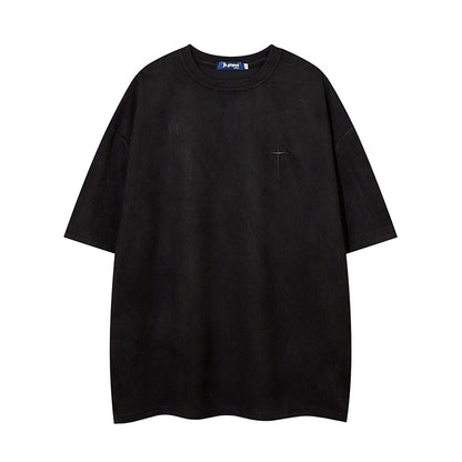 𝕃oose 𝔽it ☞𝟤𝟢𝟤𝟧 ☜美式復古字母刺繡圓領男女中性 T-Shirt寬版上衣J-9