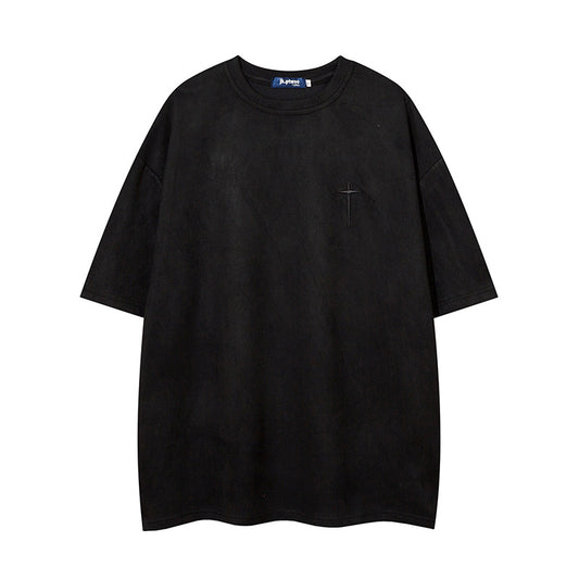 𝕃oose 𝔽it ☞𝟤𝟢𝟤𝟧 ☜美式復古字母刺繡圓領男女中性 T-Shirt寬版上衣J-9