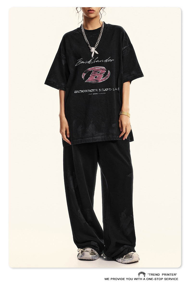 ▶𝔽𝕦𝕤𝕚𝕠𝕟 𝔽𝕠𝕔𝕦𝕤 ⌘𝓦𝓪𝓼𝓱𝓮𝓭 𝔀𝓲𝓷𝓭 ◀2025夏季美式重磅字母印花小圓領高级感短袖T恤  TZ-11