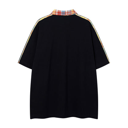 𝕃oose 𝔽it ☞𝟤𝟢𝟤𝟧 ☜美式復古DAS刺繡字母翻領男女中性 T-Shirt寬版上衣 DA-779