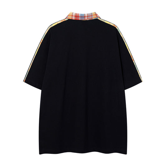 𝕃oose 𝔽it ☞𝟤𝟢𝟤𝟧 ☜美式復古DAS刺繡字母翻領男女中性 T-Shirt寬版上衣 DA-779