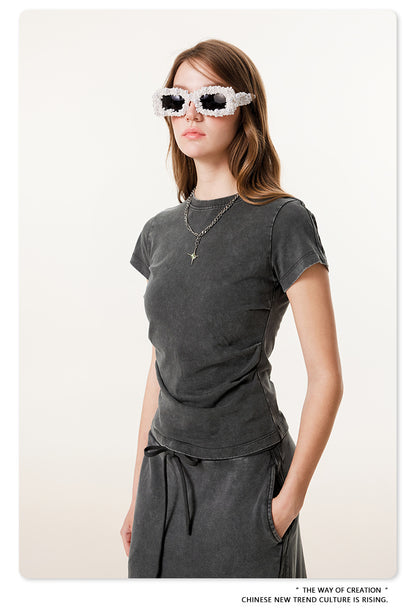 Fierce & Fitted 夏季辣妹必備INS緊身短款上衣 收腰直筒長裙套裝N-7 深灰色