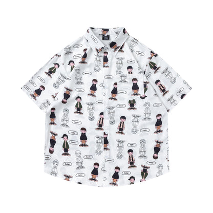 𝕃oose 𝔽it ☞𝟤𝟢𝟤𝟧 ☜日式復古卡通男孩滿印百搭休閒寬鬆襯衫   RF-185