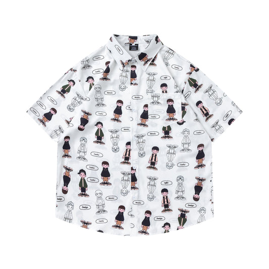 𝕃oose 𝔽it ☞𝟤𝟢𝟤𝟧 ☜日式復古卡通男孩滿印百搭休閒寬鬆襯衫   RF-185