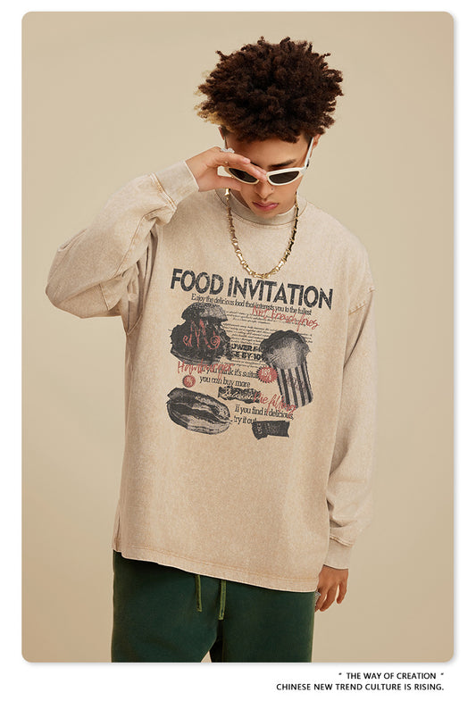 ♛𝔽𝕦𝕤𝕚𝕠𝕟 𝔽𝕠𝕔𝕦𝕤 ♛2025秋冬復古水洗印花大學T W-54