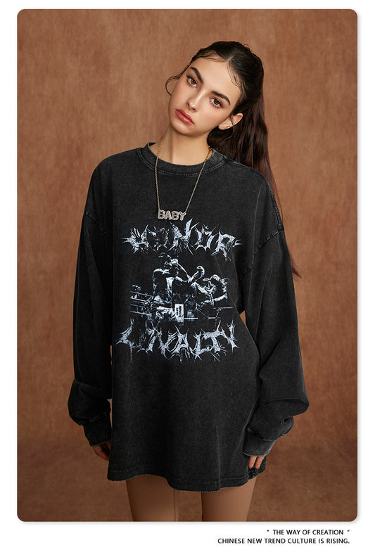 ♛𝔽𝕦𝕤𝕚𝕠𝕟 𝔽𝕠𝕔𝕦𝕤 ♛2025秋冬復古水洗印花大學T W-08