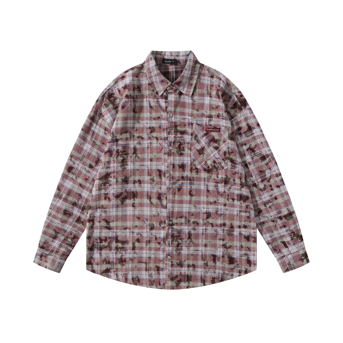 𝔼mbro 𝕊hirt𒉽2025秋冬復古扎染格子寬鬆襯衫外套JD-4