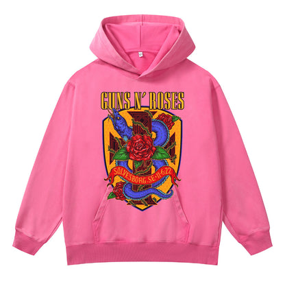 ♛𝔽𝕦𝕤𝕚𝕠𝕟 𝔽𝕠𝕔𝕦𝕤 ♛410G重磅水洗美式復古GUN ROSE連帽大學T  FZ-43