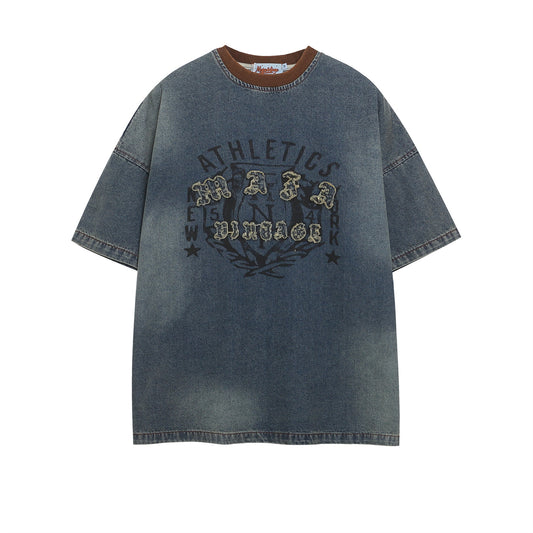 𝕃oose 𝔽it ☞𝟤𝟢𝟤𝟧 ☜美式復古撞色字母圓領男女中性 T-Shirt寬版上衣 IN-095