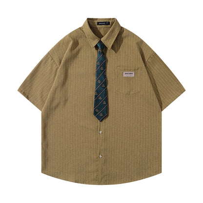 𝕃oose 𝔽it ☞𝟤𝟢𝟤𝟧 ☜領帶系列日式復古學院風百搭休閒短袖襯衫PZ-7